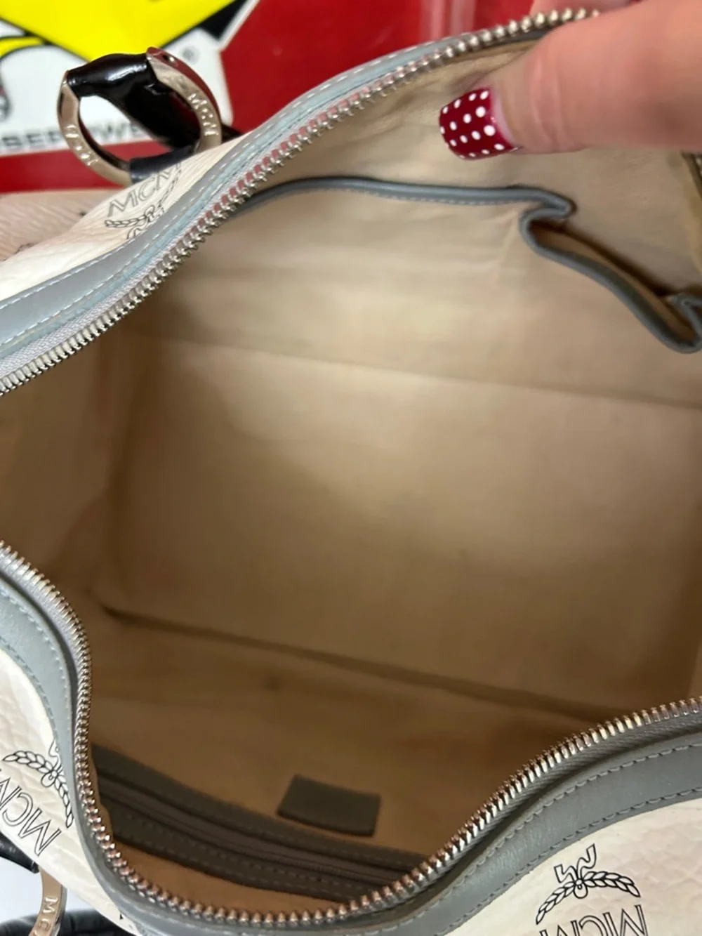 MCM White & Black Visetos Bowling Satchel - Picture 5 of 12